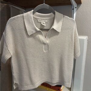 Women's Cream Knit Polo Top